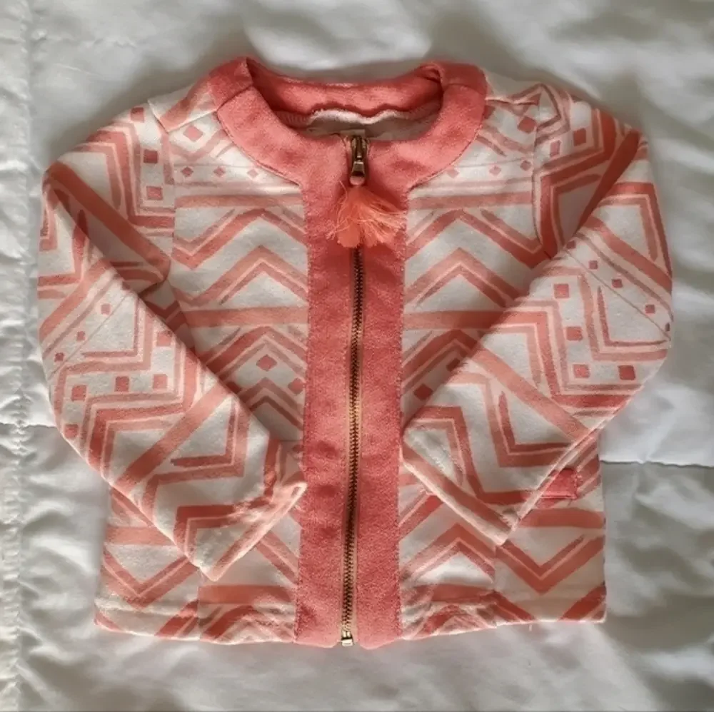 Baby Jessica Simpson jacket. Size 12‎ months. Bohemian. Zip. Pink and whi…